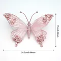 Roze glitter vlinder ornament met parels, grote 24,5x17cm kerstboomversiering - Grote Vlinder Roze
