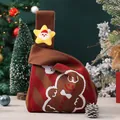 Bolsa de regalo de Navidad de punto festivo con diseño de hombre de jengibre para dulces - Bolsa de Punto Marrón con Muñeco de Estrella