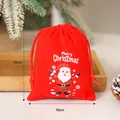 Kleiner roter Samt-Weihnachtsbeutel 10x12cm mit niedlichem Weihnachtsmann-Druck - 10x12cm / Hände hebender Weihnachtsmann