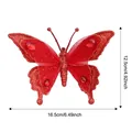 Rode glitter vlinder kerstboomornament van mesh met nep edelstenen, 16,5x12,5 cm - Kleine Rode Vlinder