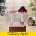 Set van roze en rode glitterpaddenstoel kerstversieringen in een doorzichtige doos - Lange Steel Paddestoelenset