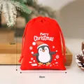 Roter Weihnachtsgeschenkbeutel aus Samt mit süßem Pinguin-Aufdruck, 10x12cm Größe - 10x12cm / Pinguin