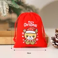Roter Samt Weihnachtsbeutel mit Bären-Motiv, Kordelzug-Geschenktüte 10x12 cm. - 10x12cm / Bär