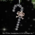 Acrylic Christmas candy cane tree ornament featuring snowflake stars and rose gold sequin bow - Candy Cane / Crystal Clear