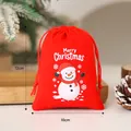 Festliche rote Samt Weihnachtsgeschenktüte mit süßem Schneemann-Druck, Größe 10x12cm - 10x12cm / Hände hoch Schneemann