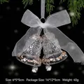 Double faceted acrylic Christmas bell ornaments with white sheer bow and gold sequins - Round Bell / Crystal Clear