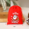 Rote Weihnachts-Geschenktüte aus Samt mit Kordelzug und Weihnachtsmann-Motiv, Größe 10x12cm - 10x12cm / Rucksack Weihnachtsmann