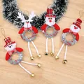 Set of 4 Christmas ornaments featuring Santa, Snowman, Reindeer and Bear with bells - Combination Set / Four-Piece Set