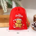 Roter Weihnachts-Samtbeutel mit Kordelzug und süßem Lebkuchenmann-Aufdruck 10x12cm - 10x12cm / Lebkuchenmann