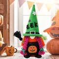 Festive Halloween gnome faceless doll with green hat and pink braids for home table decor - Green Hat Female