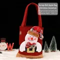 Festive red linen Christmas snowman gift bag for candies, size 21x21cm, holiday theme. - Linen Belt Snowman Handbag