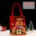 Handheld red Christmas gift bag with cute 3D reindeer design and plush trim details - Burlap Belt Bag - Elk