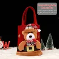 Festive red Christmas burlap gift bag with plush teddy bear for candy and treats - Linen Belt Bear Handbag