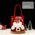 Red Christmas burlap gift bag with Santa Claus design and handle, 21x21cm size. - Linen Belt Santa Claus