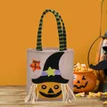 Creative Halloween pumpkin witch burlap gift bag with striped handle for kids party - Pumpkin Pattern