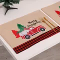 Festive Christmas linen placemat with red truck and gnome design for table decor - Gnome Truck Style
