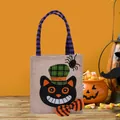 Halloween cartoon black cat linen candy bag with spider and orange striped bow - Black Cat Style
