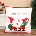 Festive Christmas gnome throw pillow cover with Merry Christmas embroidery detail - Christmas Gnome Style (White Plush) / 46cm x 46cm