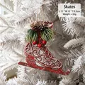 Detailed red vintage ice skate Christmas tree ornament with pine cones and red berries - Ice Skate