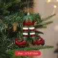 Glittery red and green striped elf legs Christmas tree hanging ornament decoration - Red Elf Pants