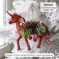 Decorative red unicorn Christmas tree hanging ornament with pine needles and cones - Unicorn