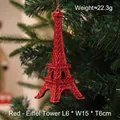Shiny red electroplated Eiffel Tower Christmas ornament hanging on tree branches - Eiffel Tower / Red Eiffel Tower