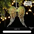 Green transparent angel wing Christmas ornament with glitter and rhinestones detail - Wing / Light Green