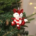 Red electroplated fox Christmas tree ornament with striped scarf decoration, 9cm size - Red Fox