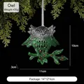 Green glitter owl Christmas tree ornament, transparent acrylic hanging decoration 11cm - Owl / Dark Green