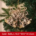 Electroplated golden Christmas tree double bell ornament with glitter and bow design - Bell / Golden Bell