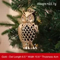 Golden owl Christmas tree ornament with electroplated finish hanging on pine branch - Owl / Gold Owl