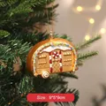 Golden vintage camper trailer Christmas ornament with colorful beads and glitter decoration - Golden Van
