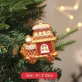 Gingerbread train house Christmas ornament in gold and sparkling red glitter - Golden Small Train