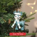 Blue electroplated reindeer Christmas ornament hanging on tree with striped scarf - Elk / Blue