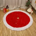 Luxe ronde rode kerstboomrok met lovertjes en een witte pluche imitatiebontrand - Pailletten stijl / Pailletten Kunstbont Rand Kerstboomschort / Rood