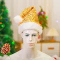 Cappello di Babbo Natale con paillettes dorate e bordo in peluche bianco per feste - Stile Bordo Peluche con Paillettes / Oro
