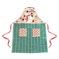 Linen Christmas apron featuring snowman design and green stripes for holiday kitchen decor - Green Striped Snowman Style