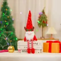 Handmade Christmas gnome plush with red sequined reindeer antler hat and striped legs - Sequin Long Legged Style / Red