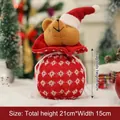 Christmas gift bag with bear head and drawstring, 21x15cm size for apples and candy - Red Knitted Drawstring Style / Bear