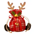 Feestelijke kerst rendier cadeauzakje van rode geruite stof met gouden glitter geweien - Gewei met Kleine Belletjes Stijl / Rood Wit Ruit