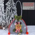 Gray felt Christmas gift bag featuring a cute reindeer plush design and red drawstrings. - Embossed Faux Leather Style / Elk