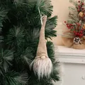Lighted Christmas gnome hanging ornament with knitted beige hat and fuzzy beard - Glowing Style / Khaki