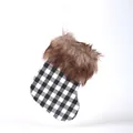 Mini black and white plaid Christmas stocking ornament with brown faux fur trim - Black and White Plaid Long Faux Fur Trim Christmas Stocking (Small)