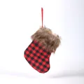 Small buffalo plaid Christmas stocking with faux fur trim for holiday decoration - Red and Black Plaid Long Faux Fur Trim Christmas Stocking (Small)