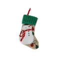 Small burlap Christmas stocking with snowman applique for holiday candy bag decor - Small Burlap Snowman Christmas Stocking
