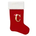 Large red velvet Christmas stocking featuring a sparkling golden letter C design - Style C / L