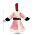 Funda de botella de Navidad en terciopelo rosa con diseño de vestido y piel, 24cm alto - Estilo de Ropa / Rosa