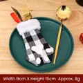Porte-couverts patte de chat à carreaux Noël, 8x15cm décor de table fête - Carreaux gris et blanc