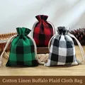 Christmas buffalo plaid cotton linen drawstring gift bags for candy and jewelry storage - Drawstring Bag / 13x9.5cm / Three Color Plaid Set