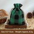 Green and black buffalo plaid drawstring favor bag for Christmas gift packaging - Green Black Plaid